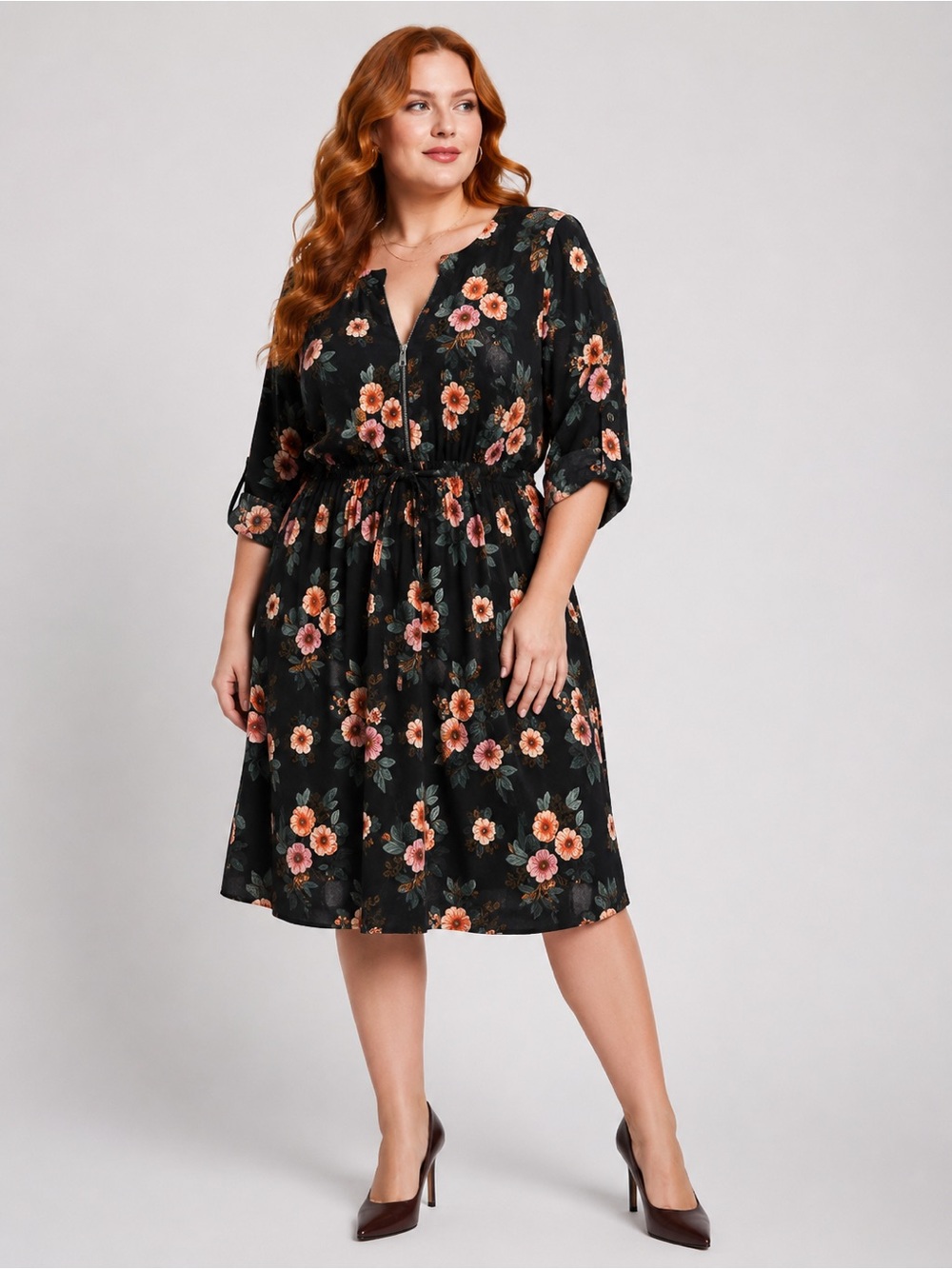 Torrid Black Floral Challis Zip Front Shirt Dress Tunic | Size 2 (18/20)